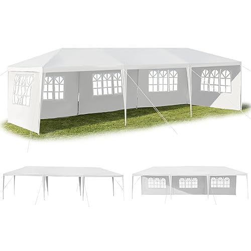 RELAX4LIFE 3x9 m Gartenpavillon, Partyzelt Faltbar & Wasserdicht, Gartenzelt mit 5 abnehmbaren Seitenteilen & Fenstern, Faltpavillon mit Eisenstruktur, für Markt Party Hochzeit Festival von RELAX4LIFE