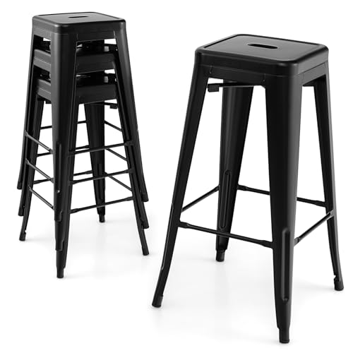 RELAX4LIFE 4er Set Barhocker, Barstühle Metall, Thekenhocker Stapelbar, Küchenstühle mit Fußstütze&Rutschfesten Füßen, bis 150 kg belastbar, Hocker für Thekenhöhe 104-112cm (Schwarz, Sitzhöhe 76cm) RELAX4LIFE 4er Set Barhocker, Barstühle Metall, Thekenhocker Stapelbar, Küchenstühle mit Fußstütze&Rutschfesten Füßen, bis 150 kg belastbar, Hocker für Thekenhöhe 104-112cm (Schwarz, Sitzhöhe 76cm) von RELAX4LIFE