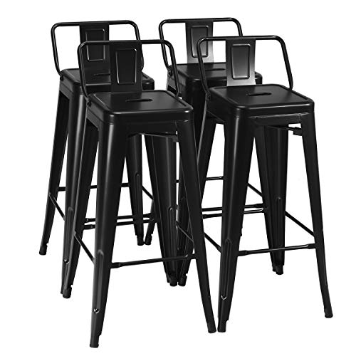 RELAX4LIFE 4er Set Barhocker Stapelbar, Küchenhocker mit abnehmbaren Rückenlehnen, Sitzhöhe 76 cm, Tresenhocker, Bistrohocker, Barstuhl, Küchenstuhl, für Esszimmer, Küche, Bistro (Schwarz) von RELAX4LIFE