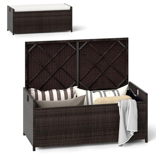 RELAX4LIFE Aufbewahrungsbox für den Außenbereich, 100 l – Rattan-Deckbox mit Sitzkissen, wasserdichtes Futter und Seitengriffe für Kissen, Terrassenkissen, Poolbedarf, Gartenwerkzeuge, RELAX4LIFE Aufbewahrungsbox für den Außenbereich, 100 l – Rattan-Deckbox mit Sitzkissen, wasserdichtes Futter und Seitengriffe für Kissen, Terrassenkissen, Poolbedarf, Gartenwerkzeuge, von RELAX4LIFE