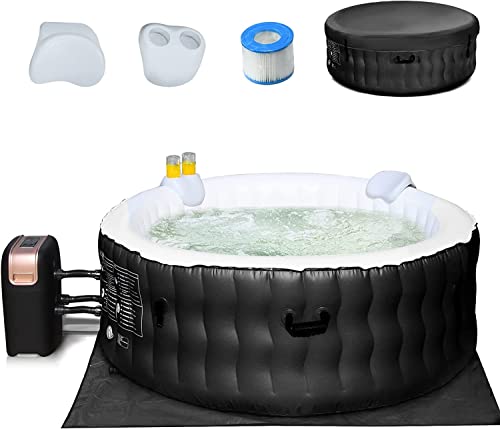 RELAX4LIFE Aufblasbarer Whirlpool 800 L, Elektrischer In-Outdoor Pool mit 108 Massagedüsen&Heizungsfunktion&Bubblemassagefunktion & Filterfunktion, für 4 Personen (Schwarz) von RELAX4LIFE