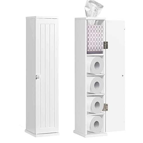 RELAX4LIFE Badschrank, freistehender Toilettenpapierhalter mit Tür & abnehmbaren Einlegeböden, Nischenschrank mit Papiertücherhalter, Seitenschrank für Bad & Wohnzimmer & Küche, Badezimmerschrank Weiß von RELAX4LIFE