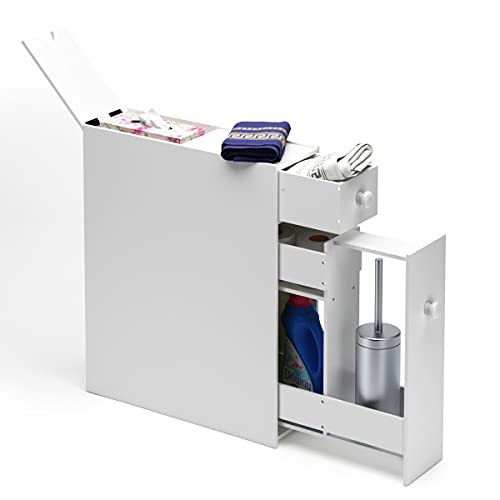 RELAX4LIFE Badschrank aus Massivholz, Mehrzweckschrank mit Schubladen, Seitenschrank für Küche & Bad & Wohnzimmer, Organizer für Bad-Zubehör | Zeitschrift | Dekos, 48,5 x 16 x 58 cm (Weiß) von RELAX4LIFE