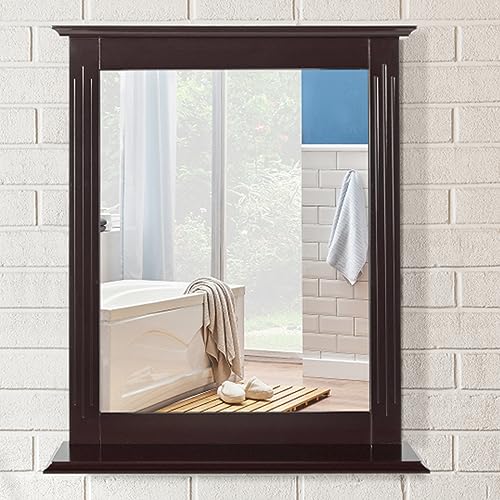 RELAX4LIFE Badspiegel mit Ablage, Wandspiegel aus Holz, Hängespigel 57 x 12 x 68,5 cm, Spiegel zum Aufhängen, ideal für Badezimmer, Wohnzimmer, Flur (Braun) von RELAX4LIFE