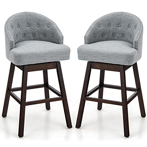 RELAX4LIFE Barhocker 2er Set, Barstuhl 360° Drehbar, Gepolsterter Bistrohocker mit Holzrahmen, Küchenhocker mit Rückenlehne Fußstütze, Sitzhöhe 78cm, Sitzhocker für Esszimmer Bar Küche (Grau) von RELAX4LIFE
