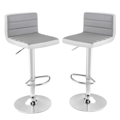 RELAX4LIFE Barhocker 2er Set, höhenverstellbare Esszimmerstühle aus Kunstleder, drehbare Thekenstühle mit Metallbasis & Fußstütze, 150 kg belastbar, gepolsterte Sitzhocker für Kücheninsel Café Pub von RELAX4LIFE