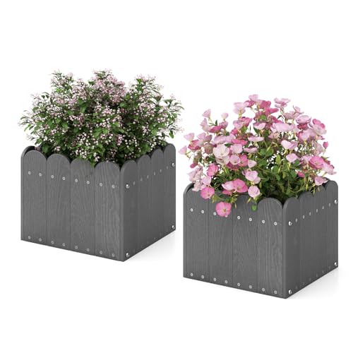 RELAX4LIFE Blumenkasten 2er Set, Pflanzkasten aus HDPE, Pflanzkübel mit Entwässerungslücken, Blumenkübel Wetterfest, Pflanzbeet Landhausoptik, Blumenbeet für Balkon Garten (32x30x25 cm,Grau) von RELAX4LIFE