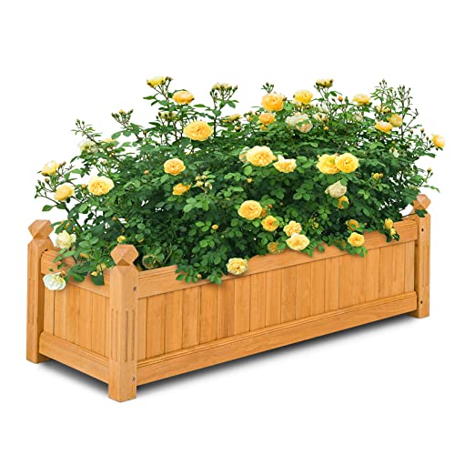 RELAX4LIFE Blumenkasten Holz, Pflanzenkasten mit 4 Entwässerungslöchern, Blumenkübel für Gemüse Obst Blumen, Gartenbeet für Balkon Terrasse Garten, 110 x 40 x 35 cm, Natur von RELAX4LIFE