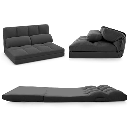 RELAX4LIFE Bodensofa Klappbar, 3 in 1 Schlafsofa inkl. 2 Kissen, Schlafsessel mit 6-Stufig Verstellbarer Rückenlehne, Klappsofa mit Bettfunktion, Sofabett für Wohnzimmer Schlafzimmer(Dunkelgrau) von RELAX4LIFE