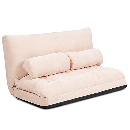 RELAX4LIFE Bodensofa Klappbar, Schlafsofa inkl. 2 Kissen, 3 in 1 Schlafsessel mit 6-stufig Verstellbarer Rückenlehne, Klappsofa mit Bettfunktion, Sofabett für Wohnzimmer Schlafzimmer (Beige) von RELAX4LIFE