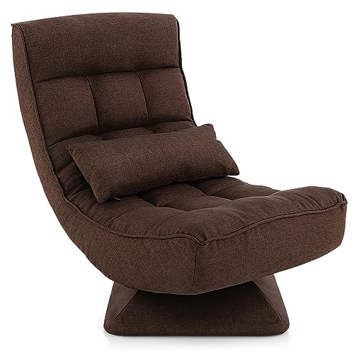 RELAX4LIFE Bodenstuhl 360° Drehbar, Bodensessel mit 4 Winkelverstellbarer Rückenlehne, Lazy Sofa Faltbar, Meditationsstuhl mit Lendenkissen, für Zuhause Büro (Braun) von RELAX4LIFE