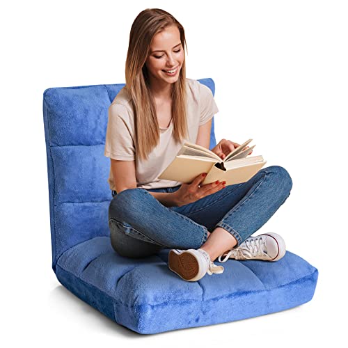 RELAX4LIFE Bodenstuhl Faltbar, Lazy Sofa, Meditationsstuhl, Bodensessel mit Verstellbarer Lehne, für Zuhause oder Büro, Farbewahl (Blau) von RELAX4LIFE