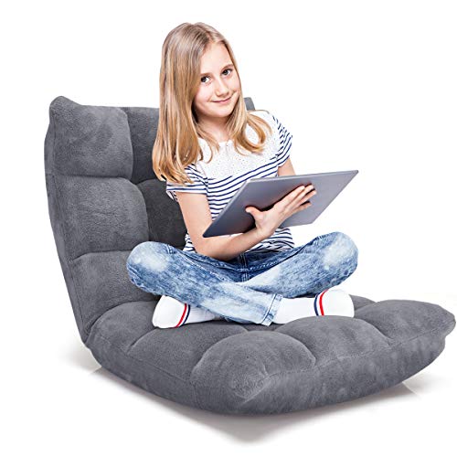 RELAX4LIFE Bodenstuhl Faltbar, Lazy Sofa, Meditationsstuhl, Bodensessel mit Verstellbarer Lehne, für Zuhause oder Büro, Farbewahl (grau) von RELAX4LIFE