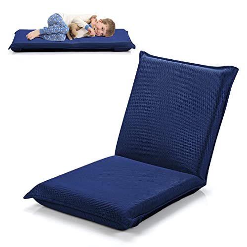 RELAX4LIFE Bodenstuhl klappbar, Bodensessel mit Liegefunktion, Lehnstuhl mit 6 Einstellbarer Rückenlehne, Bodensitz zum Fernsehen Lesen Spielen, Meditationsstuhl Lazy Sofa gepolstert (dunkelblau) von RELAX4LIFE