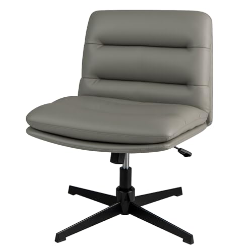 RELAX4LIFE Bürostuhl ohne Armlehnen, Ergonomischer Stuhl mit breiter Sitzfläche, Höhenverstellbarer Computerstuhl aus Kunstleder, Drehbarer Stuhl, Schminktisch Stuhl für Büro & Schlafzimmer (Grau) von RELAX4LIFE