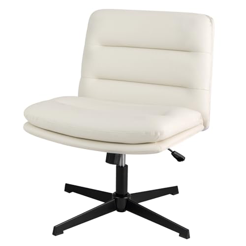 RELAX4LIFE Bürostuhl ohne Armlehnen, Ergonomischer Stuhl mit breiter Sitzfläche, Höhenverstellbarer Computerstuhl aus Kunstleder, Drehbarer Stuhl, Schminktisch Stuhl für Büro & Schlafzimmer (Weiß) von RELAX4LIFE