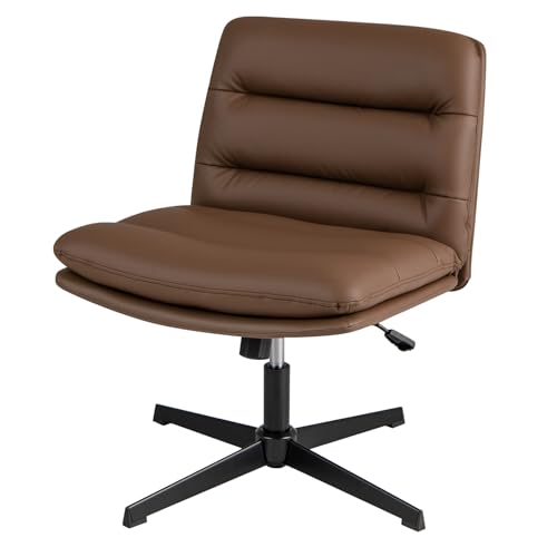 RELAX4LIFE Bürostuhl ohne Armlehnen, Ergonomischer Stuhl mit breiter Sitzfläche, Höhenverstellbarer Computerstuhl aus Kunstleder, Drehbarer Stuhl, Schminktisch Stuhl für Büro & Schlafzimmer (Braun) von RELAX4LIFE