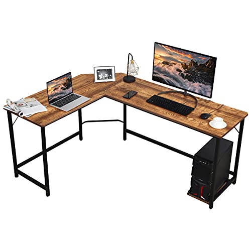 RELAX4LIFE Computertisch für Zwei Personen, Schreibtisch L-Form, Eckschreibtisch mit Verstellbarer Fußpolster und CPU Ständer, Platzsparender Winkeltisch für Arbeitszimmer & Büro, PC-Tisch (Braun) von RELAX4LIFE