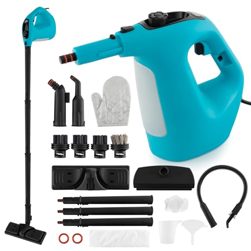 RELAX4LIFE Dampfreiniger, 1500W & 400ml, Mehrzweck-Dampfreiniger für alles mit 14 Zubehörteilen, Dampfreiniger Handgerät Chemiefrei, Hand Dampfreiniger für Boden, Polstermöbel, Auto, Küche, Bad (Blau) von RELAX4LIFE
