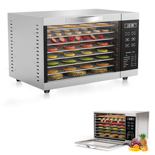 RELAX4LIFE Dörrautomat Edelstahl, Dörrgerät Temperatur einstellbar 30-70℃, Food Dehydrator inkl. 8 Edelstahl-Dörrtabletts, Touch-Display, 24 Std, für Lebensmittel Fleisch Früchte Gemüse von RELAX4LIFE