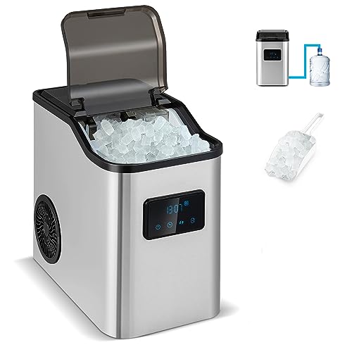 RELAX4LIFE Eiswürfelmaschine Edelstahl 24kg/24h, Kleiner Eiswürfelbereiter mit LED-Anzeige, Timer, Selbstreinigungsfunktion, 2 Einfüllmöglichkeiten, 2,5 L Wassertank & Eisschaufel, Ice Cube Maker von RELAX4LIFE