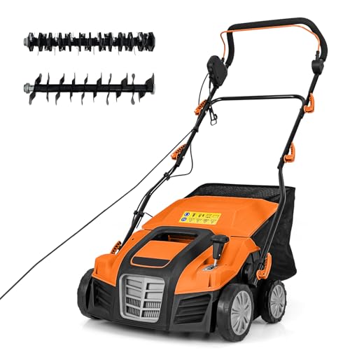 RELAX4LIFE Elektro Vertikutierer Rasenlüfter, 2000W|40cm Arbeitsbreite|5 Stufen Arbeitstiefe|55L Fangkorb|3 Stufen Höhe, Rasenvertikutierer mit Messerwalze & Lüfterwalze, für Rasenpflege (Orange) von RELAX4LIFE