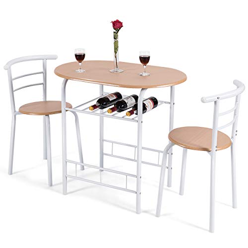 RELAX4LIFE Küchentisch mit 2 Stühlen, Essgruppe 3-teilig, Sitzgruppe Platzsparend, Küchentisch mit Ablage, Klein Esstisch Set aus Holz, Balkonset für 2 Personen, Küche, Garten, Café, Bar (Weiß) von RELAX4LIFE