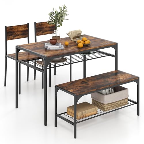 RELAX4LIFE Esstisch Set 4-teilig, Esszimmertisch mit 2 Stühlen Bank, Sitzgruppe mit 2 Lagerregalen, Bartisch mit Metallgestell, Industriedesign, Esszimmergruppe für Küche Esszimmer (Rustikales Braun) RELAX4LIFE Esstisch Set 4-teilig, Esszimmertisch mit 2 Stühlen Bank, Sitzgruppe mit 2 Lagerregalen, Bartisch mit Metallgestell, Industriedesign, Esszimmergruppe für Küche Esszimmer (Rustikales Braun) von RELAX4LIFE