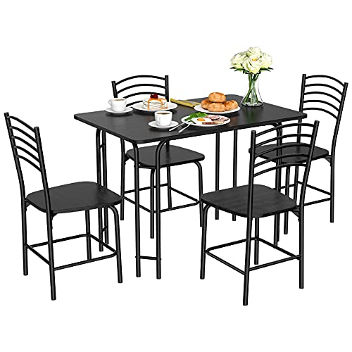 RELAX4LIFE Esstisch Set 5-teilig, Esszimmertisch mit 4 Stühlen, Esszimmergruppe mit Metallrahmen & Rutschfesten Füßen, Sitzgruppe für 4 Personen, Esszimmergruppe für Esszimmer Küche Wohnzimmer von RELAX4LIFE