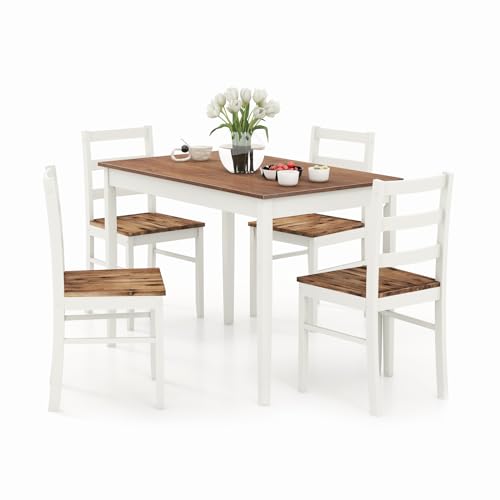 RELAX4LIFE Esstisch Set 5-teilig, Esszimmertisch mit 4 Stühlen, Sitzgruppe aus Holz, Essgruppe Landhausstil, Esszimmergruppe für Küche Esszimmer Restaurant, Grau+Kaffee (1 Tisch+4 Stühle) von RELAX4LIFE