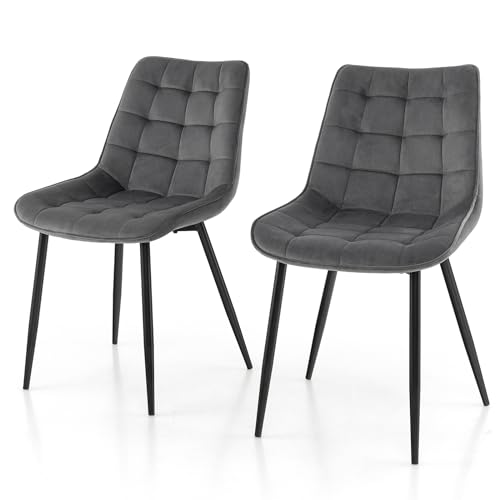RELAX4LIFE Esszimmerstühle 2er Set, Küchenstuhl Gepolstert, Wohnzimmerstuhl mit Metallrahmen & Sitzfläche aus Samt, bis 150 kg belastbar, Polsterstuhl für Wohnzimmer Esszimmer, Grau von RELAX4LIFE