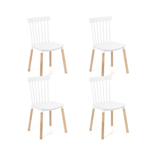 RELAX4LIFE Esszimmerstühle 4er Set, Küchenstühle mit ergonomischer Rückenlehne, Essstühle mit rutschfesten Füßen, bis 150 kg belastbar, Sitzhöhe 48cm, für Esszimmer, 51,5x48x83cm (Weiß) von RELAX4LIFE