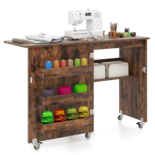 RELAX4LIFE Faltbarer Nähtisch auf Rollen, Nähmaschinenschrank aus Holz, Nähschrank, Mehrzwecktisch, ideal für Wohnzimmer, Schlafzimmer und Arbeitszimmer (Vintage) von RELAX4LIFE