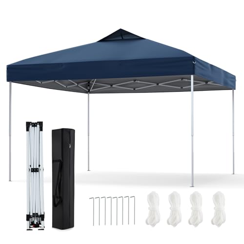RELAX4LIFE Faltpavillon 3 x 3 m, Pop Up Pavillon Höhenverstellbar Stabil Wasserdicht UV Schutz 50+, Gartenpavillon mit Tragetasche, Partyzelt Gartenzelt für Outdoor Markt Garten Hof (Dunkelblau) von RELAX4LIFE