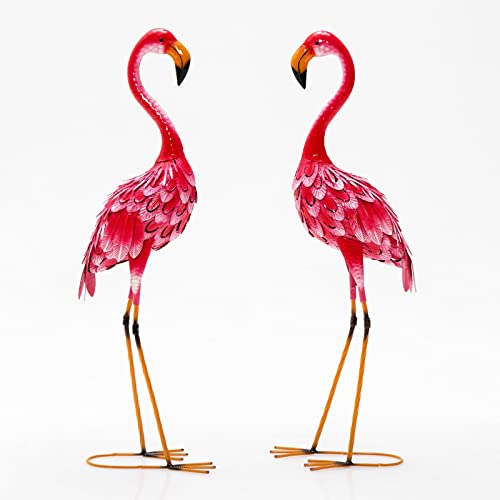 RELAX4LIFE Flamingo-Gartenstatue 2 Stück Set, Flamingoskulptur Metall, Vogelskulptur Flamingo, Outdoorskulptur für Garten Balkon Terrasse Hinterhof, Höhe 89cm von RELAX4LIFE