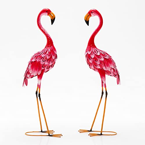 RELAX4LIFE Flamingo-Gartenstatue 2 Stück Set, Flamingoskulptur Metall, Vogelskulptur Flamingo, Outdoorskulptur für Garten Balkon Terrasse Hinterhof, Höhe 89cm (Flamingo) von RELAX4LIFE