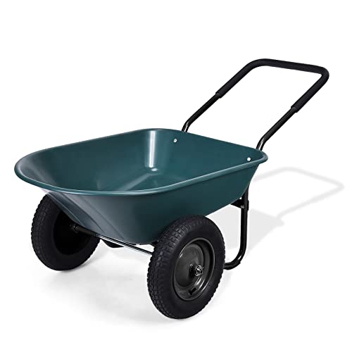 RELAX4LIFE Gartenwagen bis zu 100kg, Gartenkarre mit 75L Fassungsvermögen, Handwagen mit Gummigriff und aufblasbaren Rädern, Bollerwagen, Transportwagen für Gärten/Farmen (Grün) von RELAX4LIFE