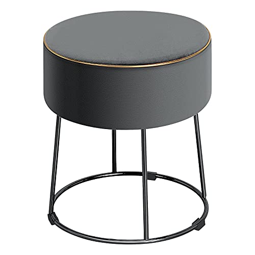 RELAX4LIFE Gepolsterter Hocker Rund, Moderner Fußhocker mit Metallrahmen & Rutschfesten Füßen, Ottomane für Schlafzimmer Wohnzimmer Schminktisch, Sitzhocker 34 x 34 x 41 cm (Grau) von RELAX4LIFE