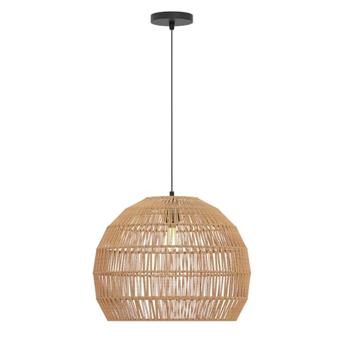 RELAX4LIFE Gewebte Pendelleuchte, Boho Hängelampe Höhenverstellbar, Bauernhaus Hängeleuchte mit E27-Basis (Glühbirnen Nicht Enthalten), Deckenlampe Hängend für Wohnzimmer, Schlafzimmer, Küche (Braun) von RELAX4LIFE