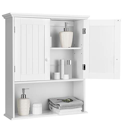 RELAX4LIFE Hängeschrank mit Verstellbarer Ablage, Wandschrank mit Doppeltür, Küchenschrank mit offenem Fach, Badschrank Hängend, 60 x 20 x 70,5 cm, Medizinschrank für Badezimmer Küche Flur (Weiß) von RELAX4LIFE