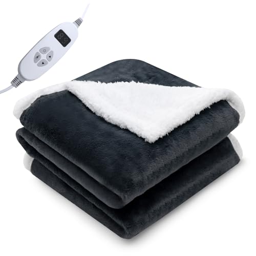 RELAX4LIFE Heizdecke, Wärmedecke mit Abschaltautomatik, Beheizbare Decke 9 Heizstufen 1-9 Timer, Electric Blanket Überhitzungsschutz, 25°C -46°C, Maschinenwaschbar (163x128cm, Grau) von RELAX4LIFE