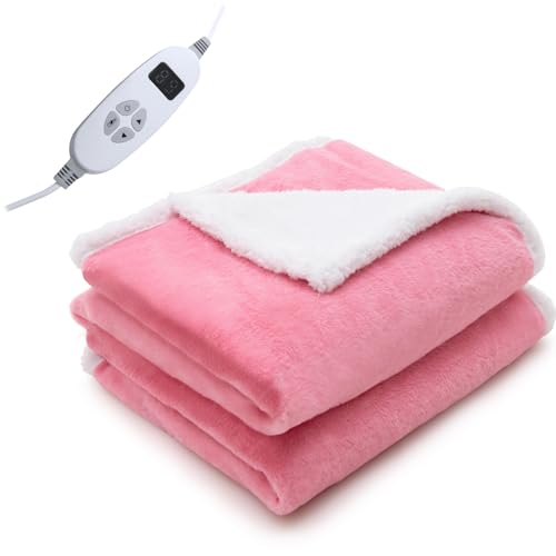 RELAX4LIFE Heizdecke, Wärmedecke mit Abschaltautomatik, Beheizbare Decke 9 Heizstufen 1-9 Timer, Electric Blanket Überhitzungsschutz, 25°C -46°C, Maschinenwaschbar (163x128cm, Rosa) von RELAX4LIFE