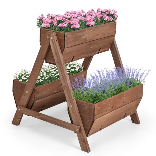 RELAX4LIFE Hochbeet 2+1 Etagen, Gartenbeet mit 3 Pflanzkästen & 6 Abflusslöchern, Gemüsebeet aus Holz, Kräuterbeet A-förmig, Blumenbeet für Garten Terrasse Balkon, 73 x 66 x 73 cm von RELAX4LIFE