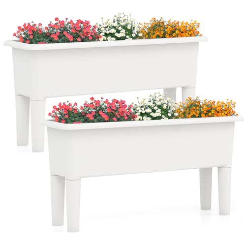 RELAX4LIFE Hochbeet 2er Set, Gartenbeet 29L, Pflanzkasten mit Abnehmbaren Beinen Drainageloch, Blumenkasten aus Kunststoff, Gemüsebeet Selbstbewässernd, Erhöhtes Blumenbeet für Balkon Garten (Weiß) von RELAX4LIFE