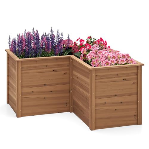 RELAX4LIFE Hochbeet Holz, 120 x 120 x 63 cm, Blumenbeet ohne Bodenplatte, Pflanzkasten mit Stützstangen, Anzuchtbeet L-förmig, Pflanzenbeet für Gemüse, Obst, Kräuter (Braun) von RELAX4LIFE