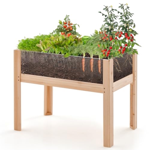 RELAX4LIFE Hochbeet Holz & Acryl, Gartenbeet mit Transparenten Seiten, Gemüsebeet mit Abflusslöchern, Anzuchtbeet mit Füßen, Kräuterbeet für Garten Balkon Terrasse(75x46x61 cm) von RELAX4LIFE