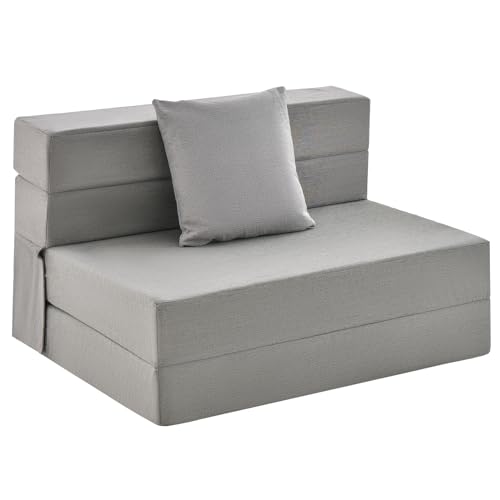 RELAX4LIFE Klappmatratze 3 in 1, Gästematratze mit Kissen, Reisematratze Klappbar, Faltmatratze 15cm Dicke Schaumstoff, Bodenmatratze mit Waschbarem Bezug, Sesselbett für Gäste (Grau) von RELAX4LIFE