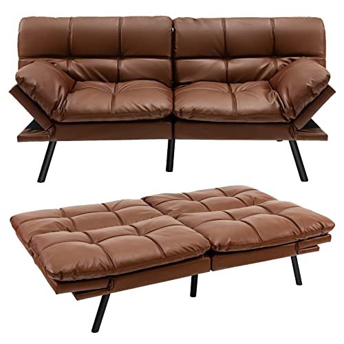 RELAX4LIFE Klappsofa mit Schlaffunktion, Klappbares Schlafsofa, Couch mit Verstellbarer Rückenlehne Armlehnen, Sofabett mit Liegefläche von 182 x 106,5 cm, Sofa für Wohnzimmer Gästezimmer (Braun) von RELAX4LIFE