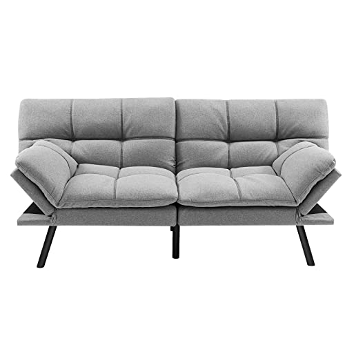 RELAX4LIFE Klappsofa mit Schlaffunktion, Klappbares Schlafsofa, Couch mit Verstellbarer Rückenlehne Armlehnen, Sofabett mit Liegefläche von 182 x 106,5 cm, Sofa für Wohnzimmer Gästezimmer (Grau) von RELAX4LIFE