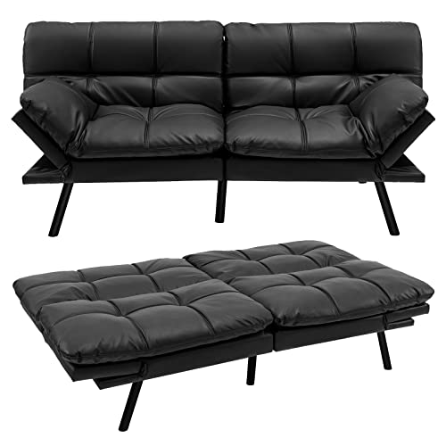 RELAX4LIFE Klappsofa mit Schlaffunktion, Klappbares Schlafsofa, Couch mit Verstellbarer Rückenlehne Armlehnen, Sofabett mit Liegefläche von 182 x 106,5 cm, Sofa für Wohnzimmer Gästezimmer (Schwarz) von RELAX4LIFE
